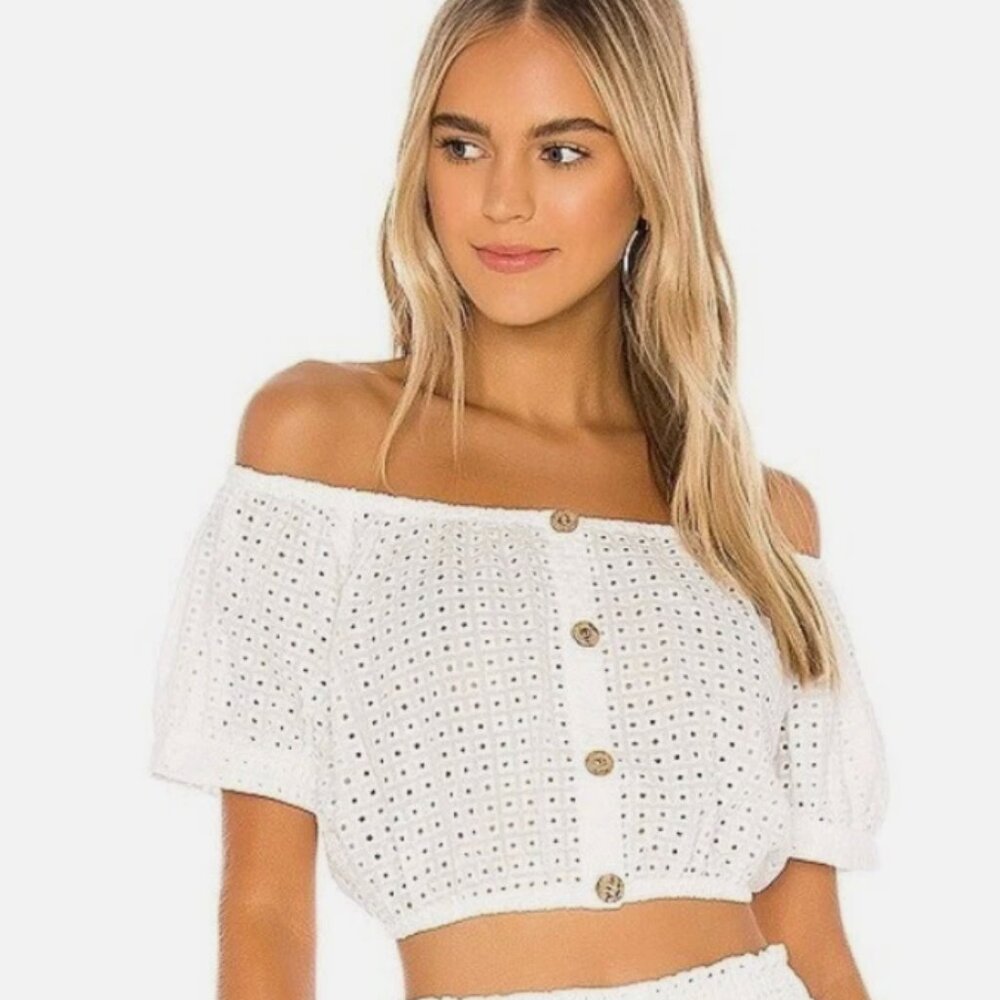 Eberjey White Eyelet Blouse Size Large NWT